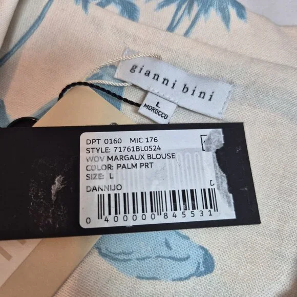 Gianni Bini Women's Size L Margaux Palm Tree Button Front Linen Blend Blouse - Picture 10 of 12